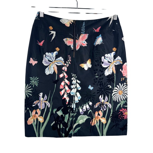 Anthropologie Leifsdottir Pencil Skirt sz 8 Navy Floral Butterf boho money - Picture 2 of 8